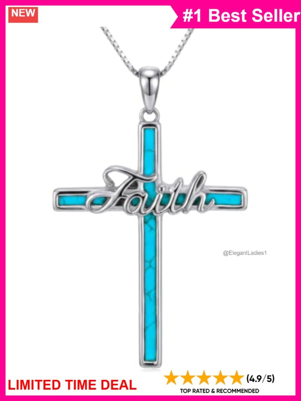 Sterling Silver Turquoise Cross Pendant Necklace 18in Chain